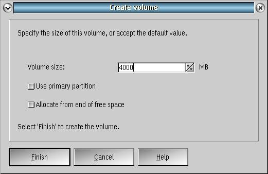 third page of Create Volume dialog
